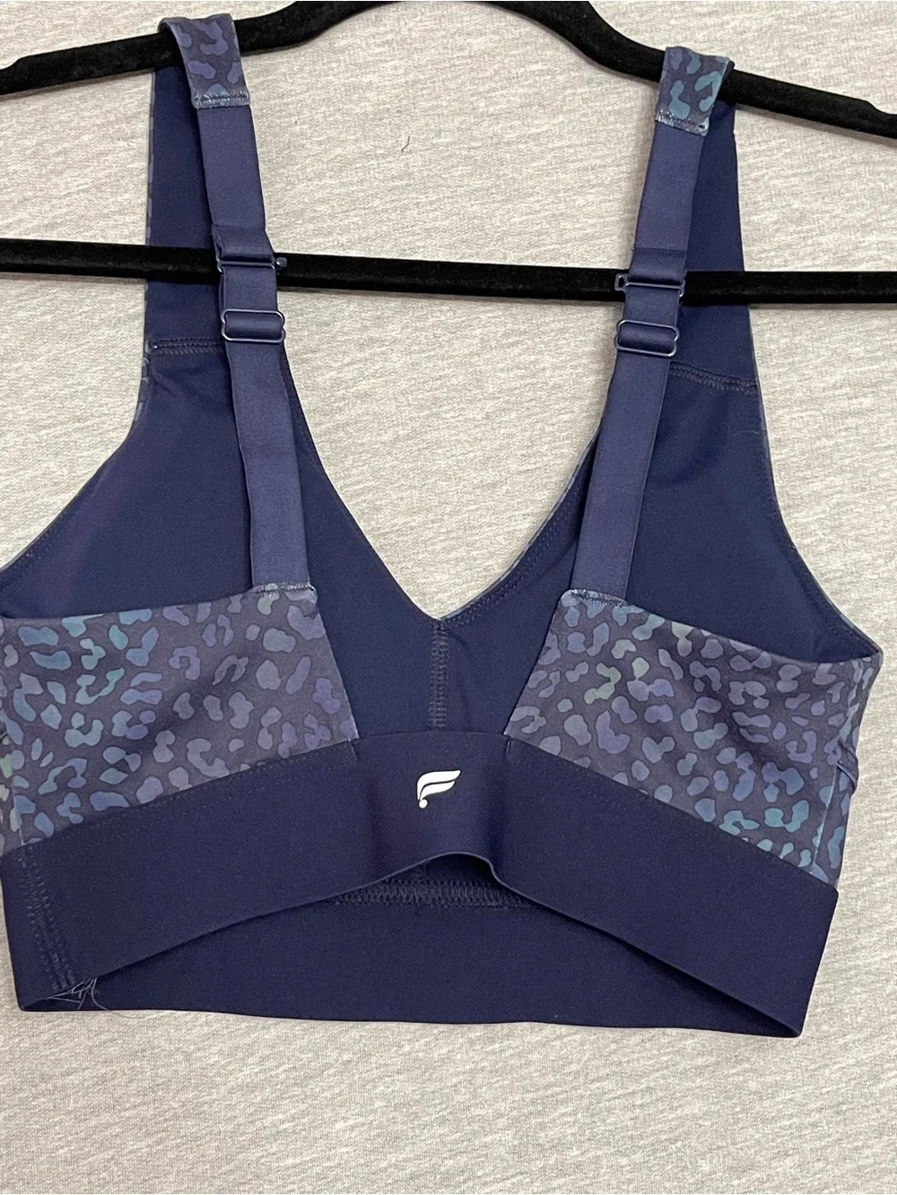 Fabletics V-Neck Sports Bra in Navy Blue Leopard Print